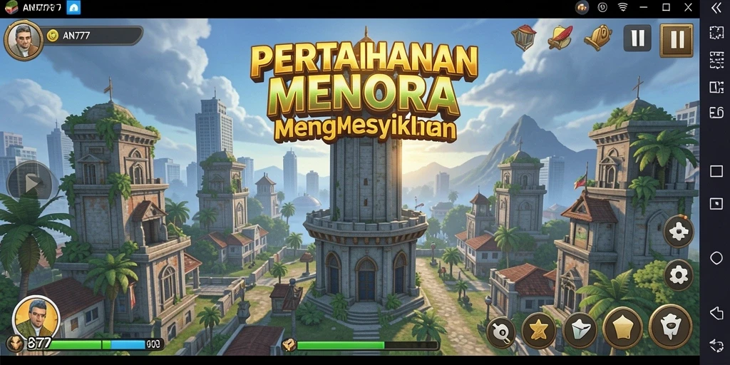 Tampilan gameplay AN777 dengan pertahanan menara yang menegangkan.