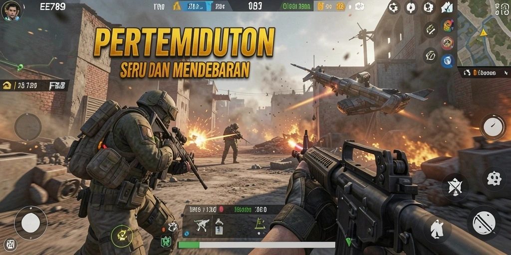 Gameplay mendebarkan dari EE789 dalam pertempuran FPS.