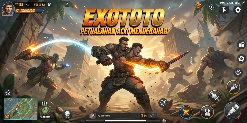 Screenshot utama EXOTOTO menampilkan aksi pertarungan yang intens dan grafis yang menawan.
