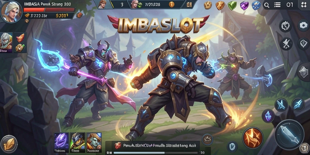 Tampilan gameplay seru dalam pertempuran MOBA di IMBASLOT.