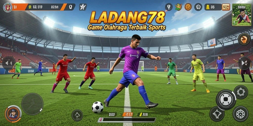 Screenshot utama <strong>LADANG78</strong> menampilkan aksi seru dalam pertandingan olahraga.