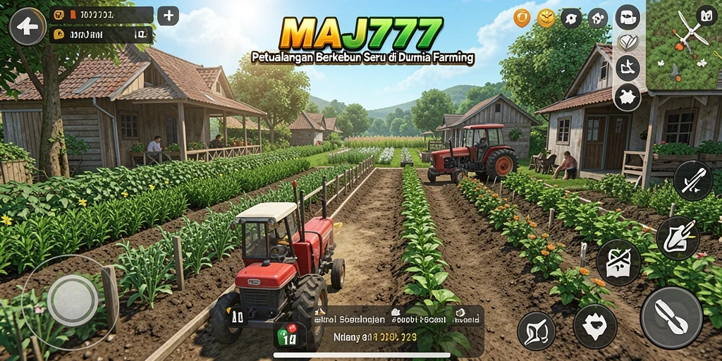 Tampilan gameplay seru dalam MAJ777 dengan aktivitas bertani yang menarik.