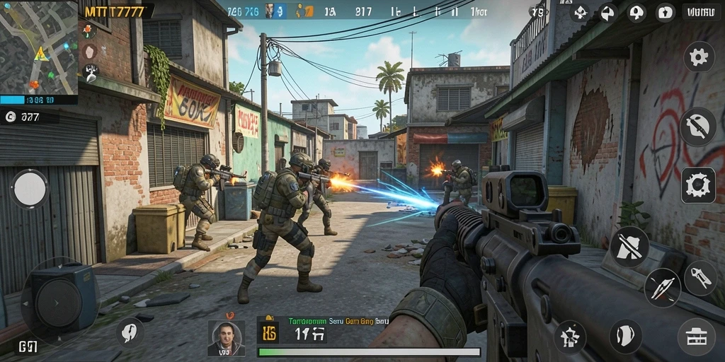 Tampilan gameplay seru dari MT777 dengan aksi tembak-menembak yang mendebarkan.