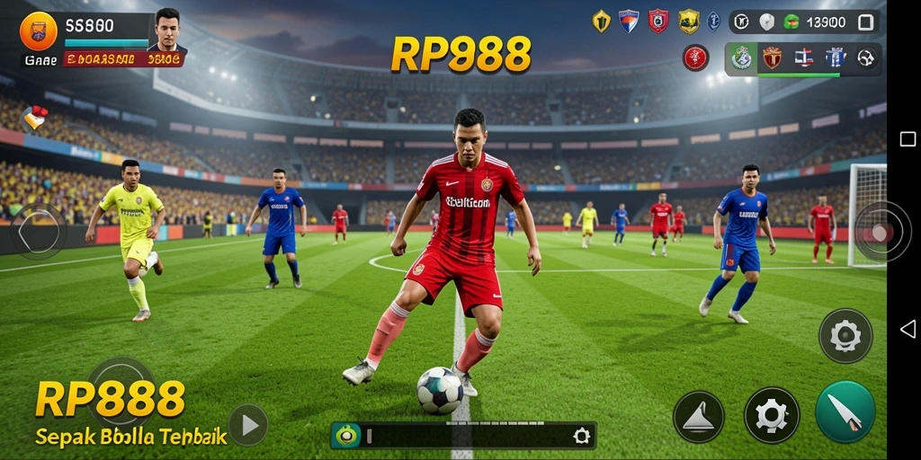 Tampilan gameplay seru dalam permainan sepak bola yang memukau.