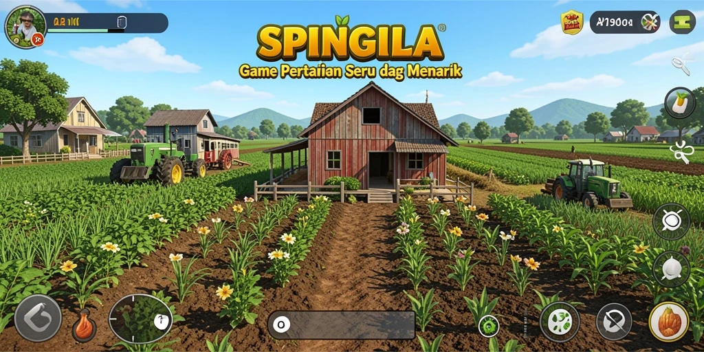 Screenshot gameplay SPINGILA yang menunjukkan aktivitas bertani yang seru.