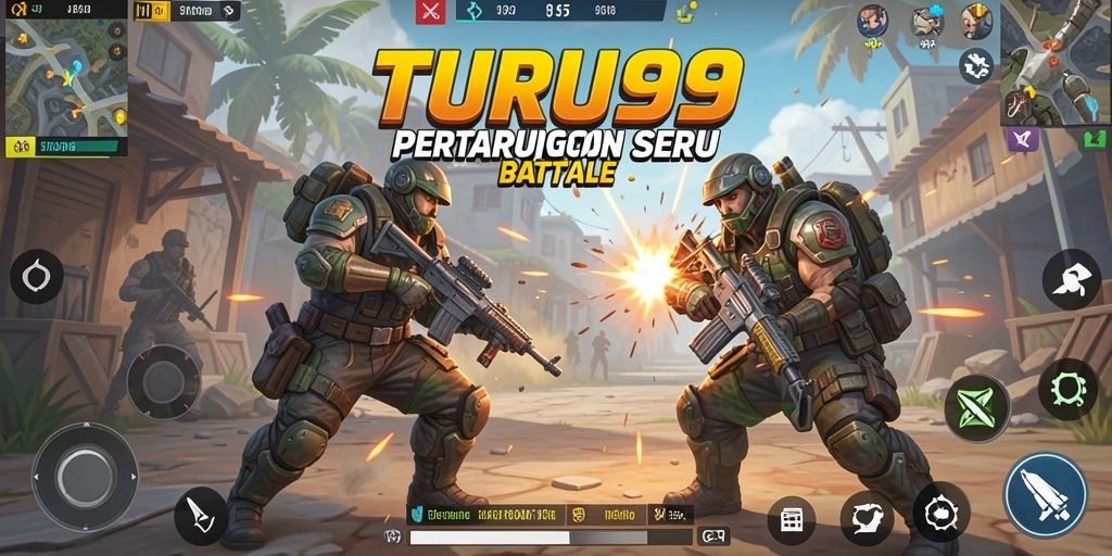 Gameplay mendebarkan dalam TURU99 dengan pertempuran Battle Royale.