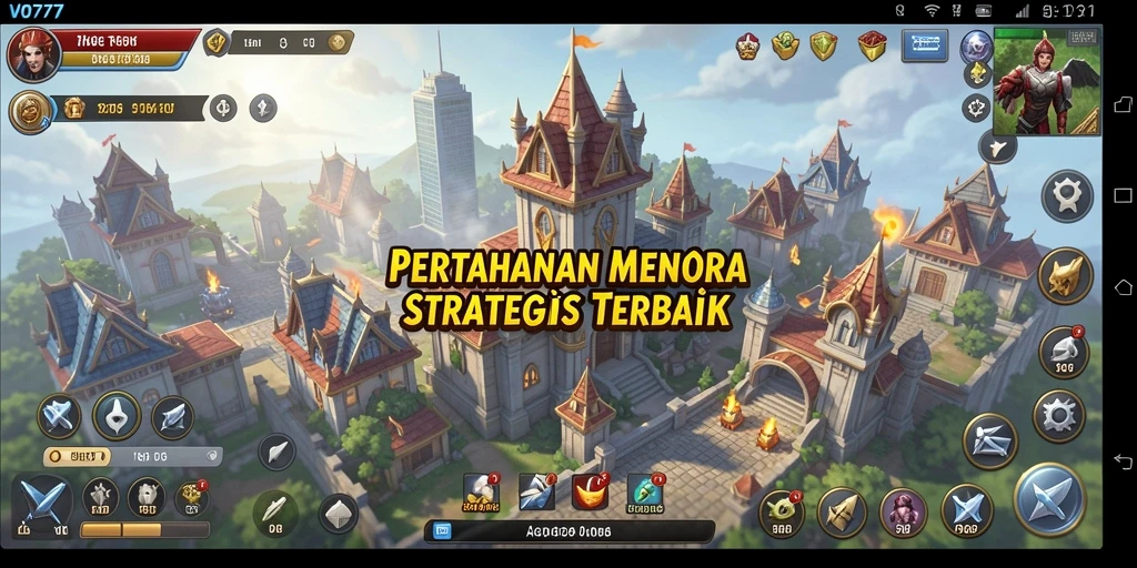 Gameplay VO777 menampilkan strategi menara dalam pertahanan melawan gelombang musuh.