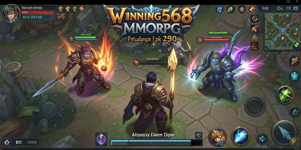 Tangkapan layar permainan WINNING568 yang menunjukkan pertarungan epik dalam dunia MMORPG.